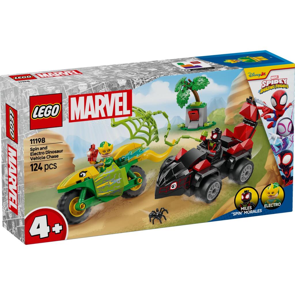 Lego Spidey and Friends 11198 Naháňačka pavúka a elektro s vozidlami s dinosaurami