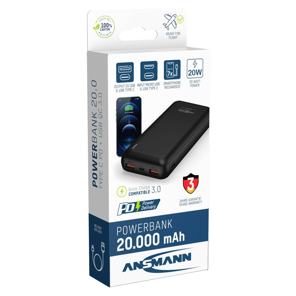 Ansmann Powerbank USB-C 20 000 mAh čierna
