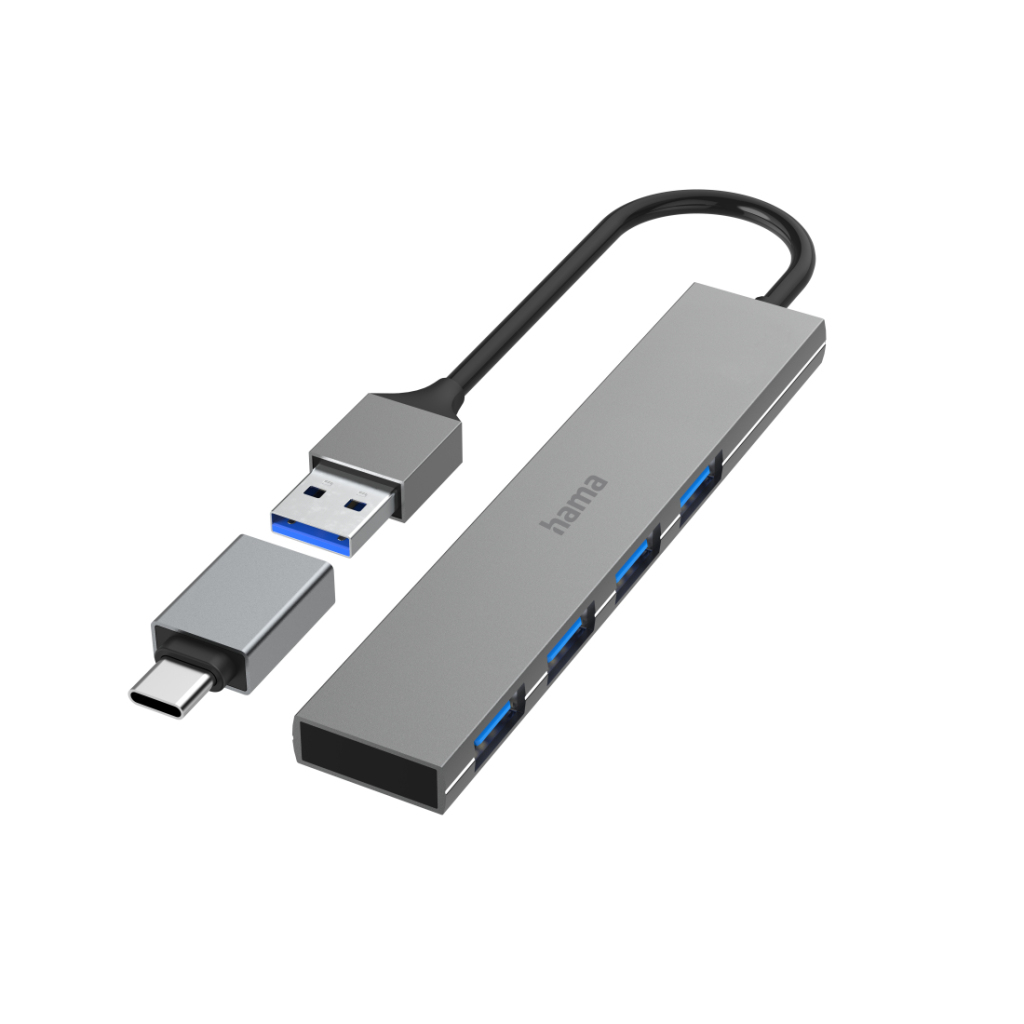 Hama USB hub 4-portový USB 3.2 Gen1 5 Gbit/s Ultra Slim vrátane USB-C adaptéra