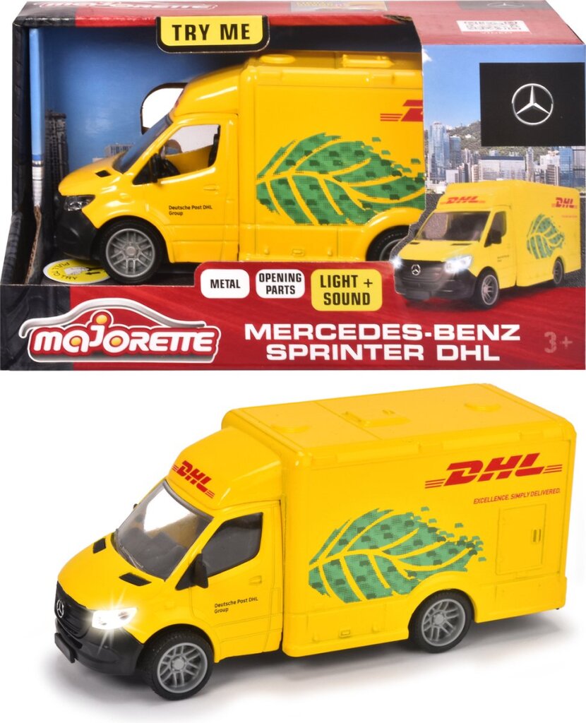 Majorette Grand Series Mercedes-Benz Sprinter DHL kovové svetelné a zvukové hračkárske vozidlo 12,5 cm