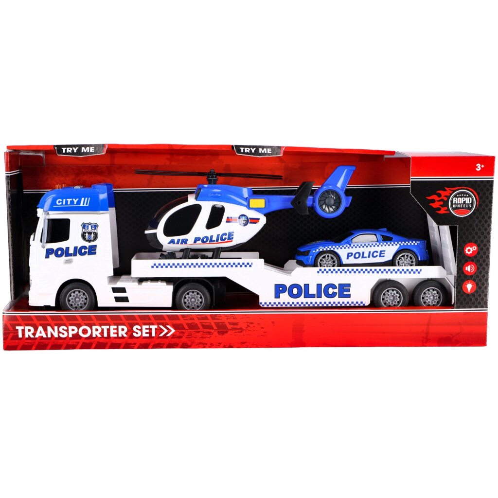 Rapid Wheels policajný transportér áut + auto a vrtuľník + svetlo a zvuk