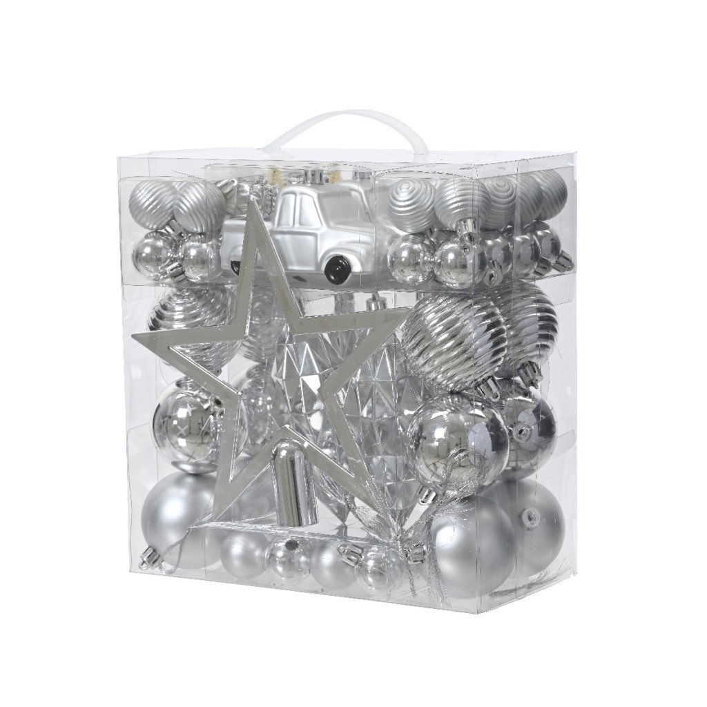 Vianočná dekorácia na stromček Decoris, 67 dielov, strieborná