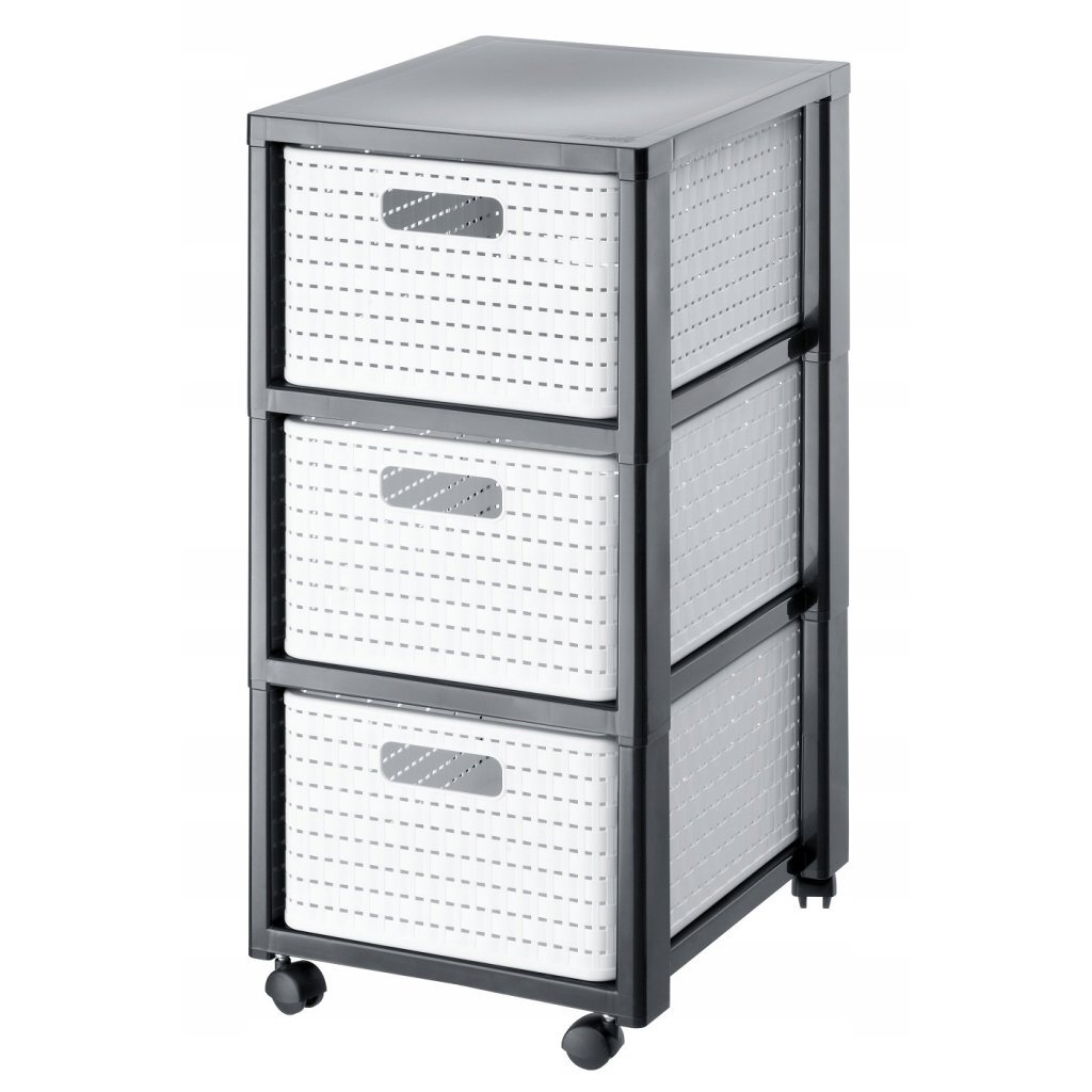 Rotho komoda s kolieskami, vidiecky dizajn, 3x18L, biela