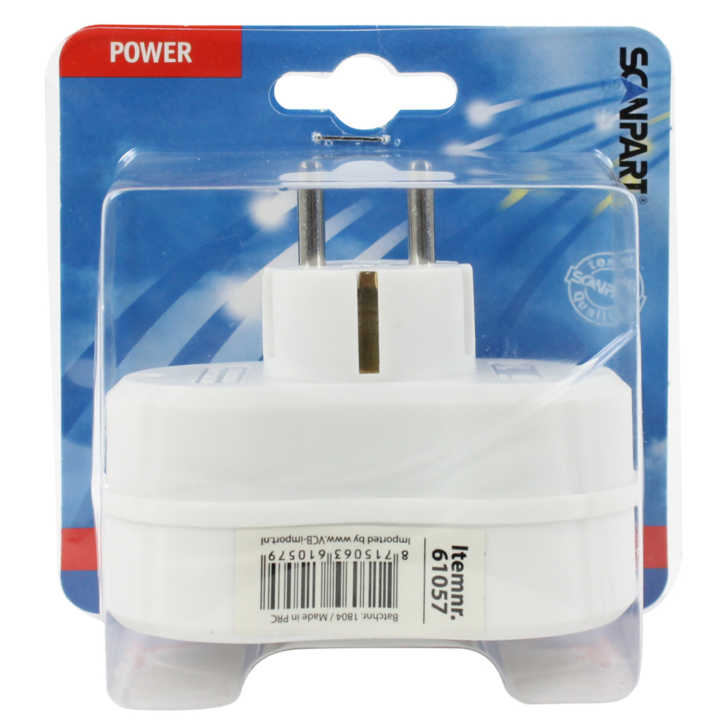 Scanpart Obojstranná zástrčka s uzemnením Biela