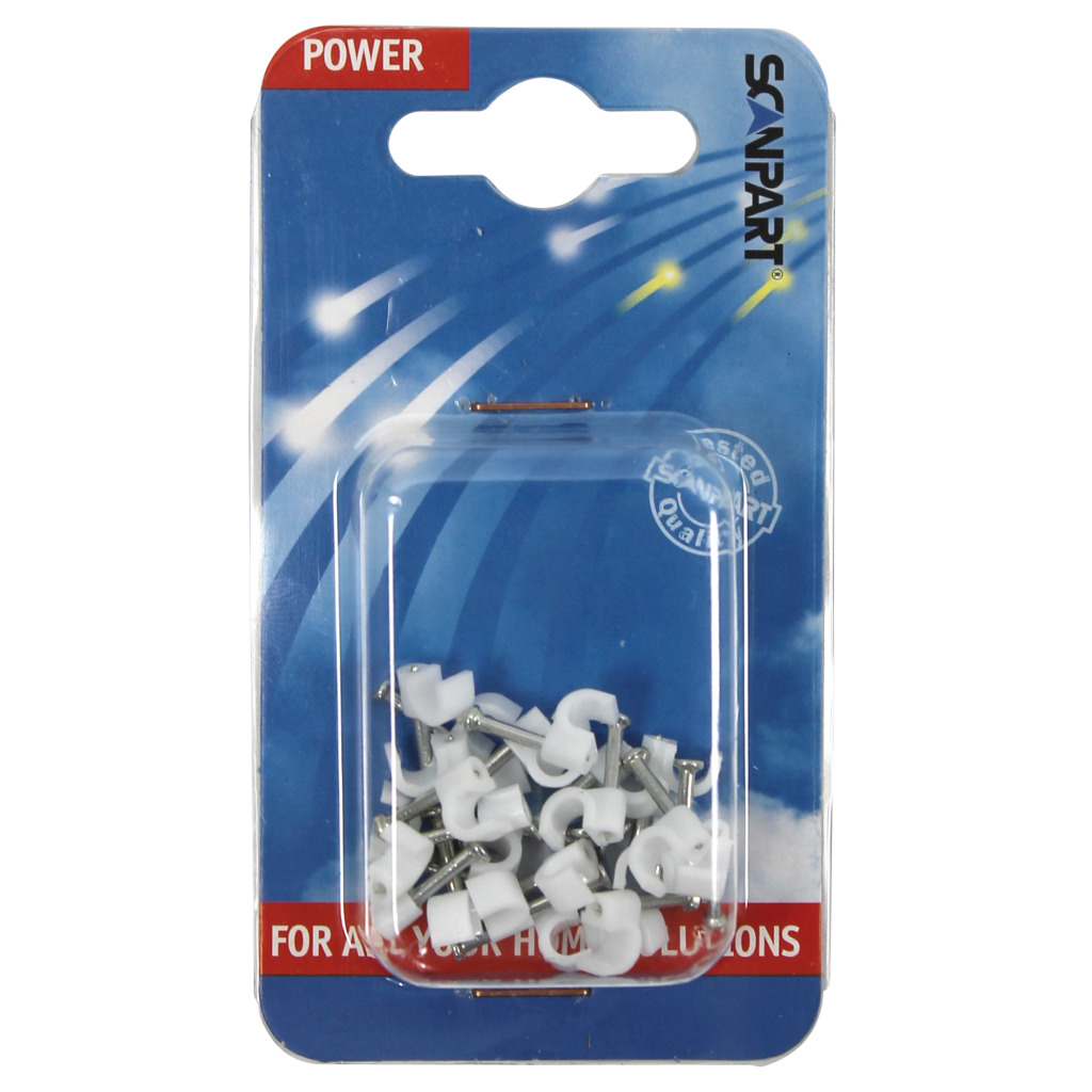 Klipy na káble Scanpart 5 mm okrúhle biele A25