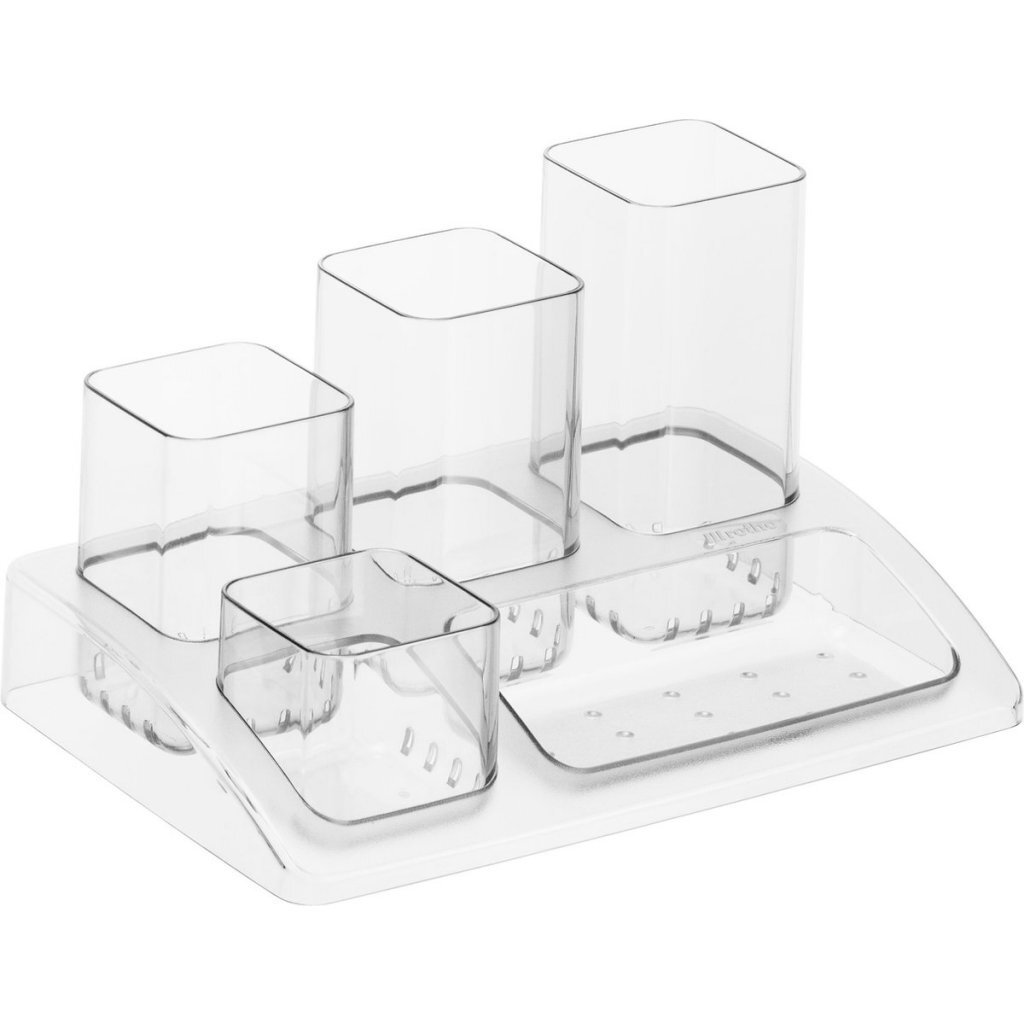 Odkladací stojan na perá Rotho s 5 priehradkami, 18,5 x 12,5 x 10 cm, priehľadný