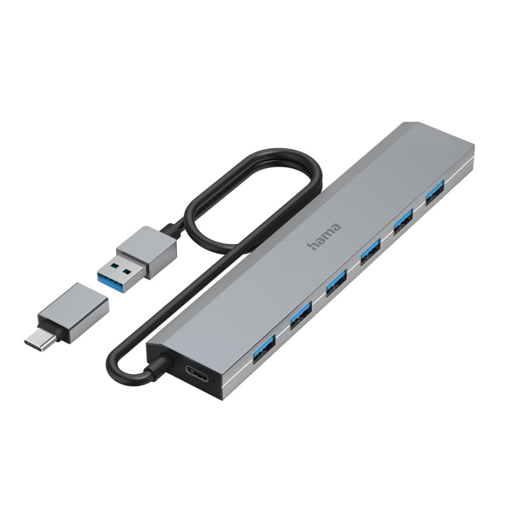 Hama USB hub 7-portový USB 3.2 Gen1 5 Gbit/s vrátane USB-C adaptéra a napájacieho adaptéra