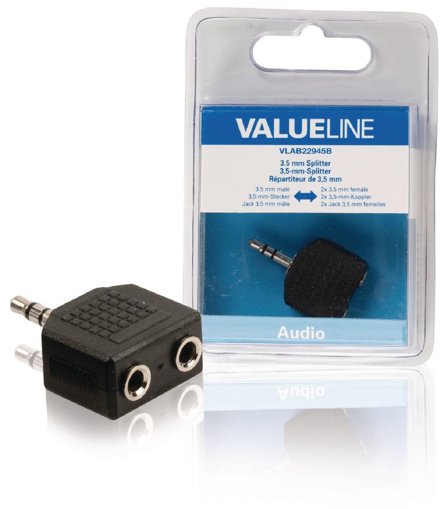 Valueline VLAB22945B Audio rozbočovač 3,5 mm samec - 2x samica čierny
