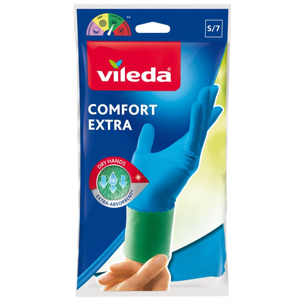 Pracovné rukavice Vileda Gloves Comfort Extra S, latexové/modré