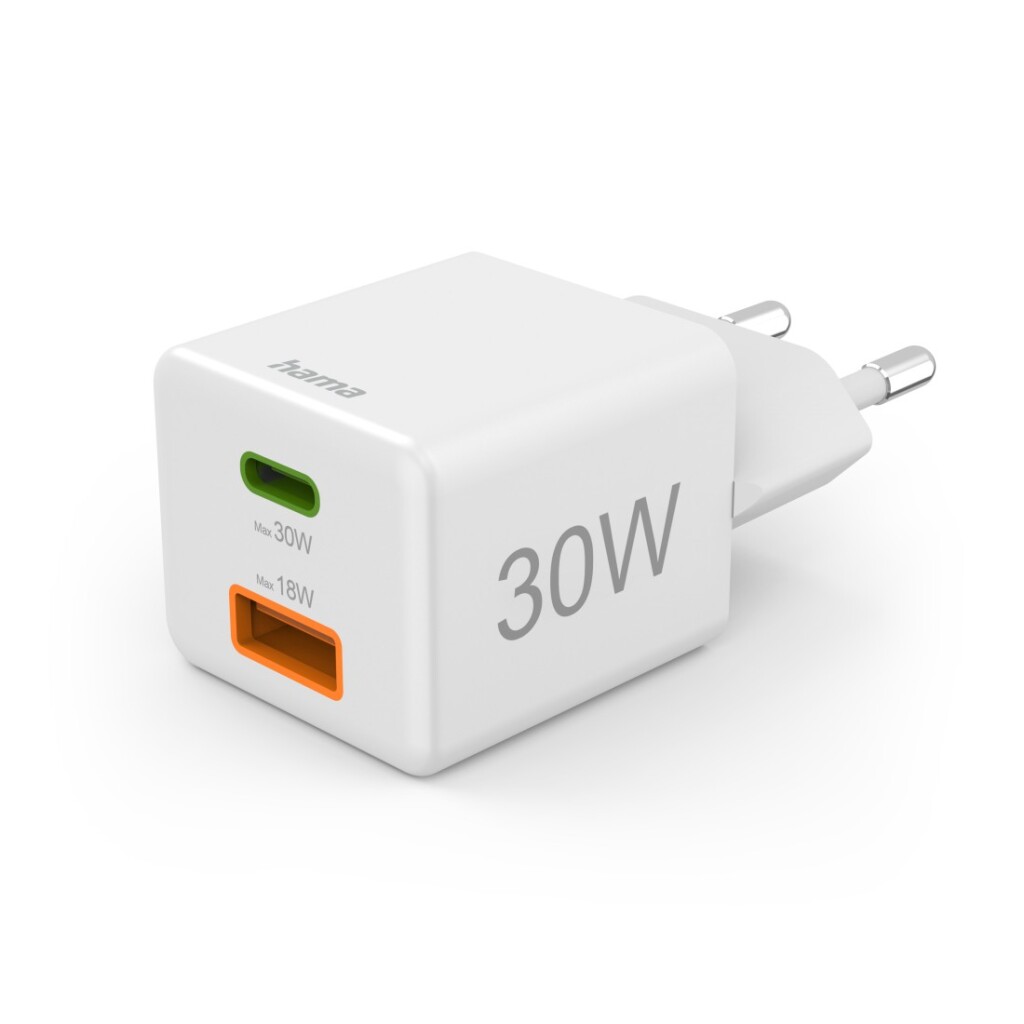 Rýchlonabíjačka Hama 1x USB-C PD 1x USB-A QC Mininabíjačka 30 W Biela