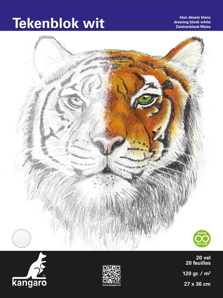 Blok na kreslenie Kangaro K-5341, 27x36cm, 120 g, 20 listov, biely, jemnozrnný, s vrchným lepením