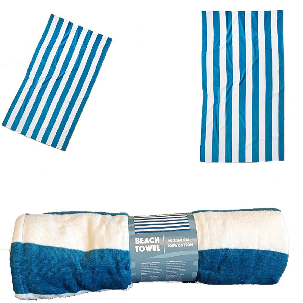 Plážová osuška Pruhovaná 90x160 cm Modrá/Biela/Bavlna