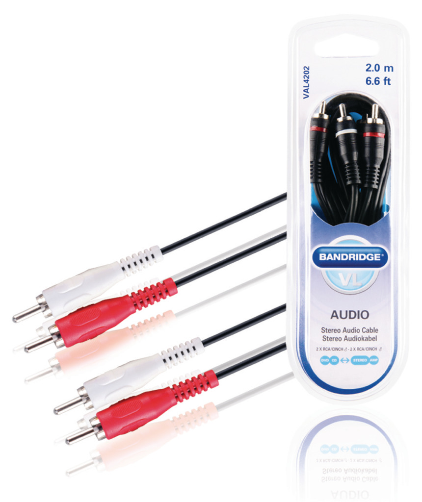 Stereo audio kábel Bandridge VAL4202, 2x RCA samec - 2x RCA samec, 2,00 m, čierny