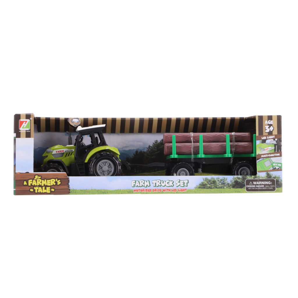 Traktor + príves s polenami + svetlo a zvuk