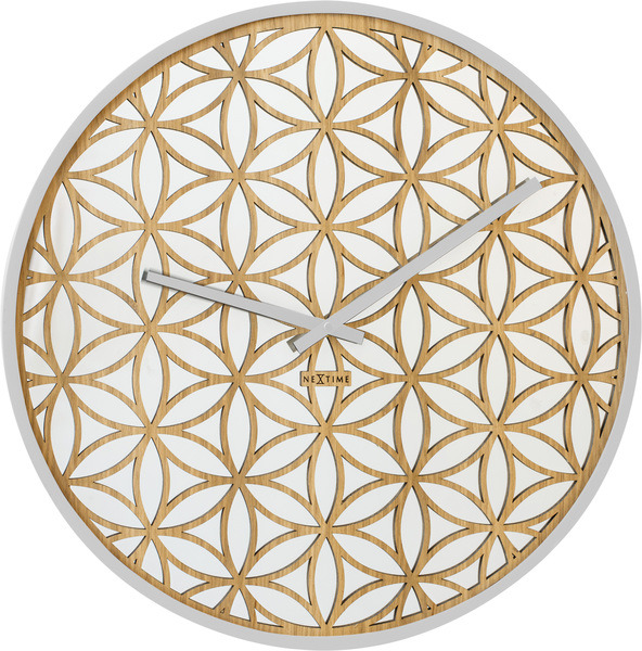 Nástenné hodiny NeXtime NE-3194WI s priemerom 50 cm, drevo/zrkadlo, biele
