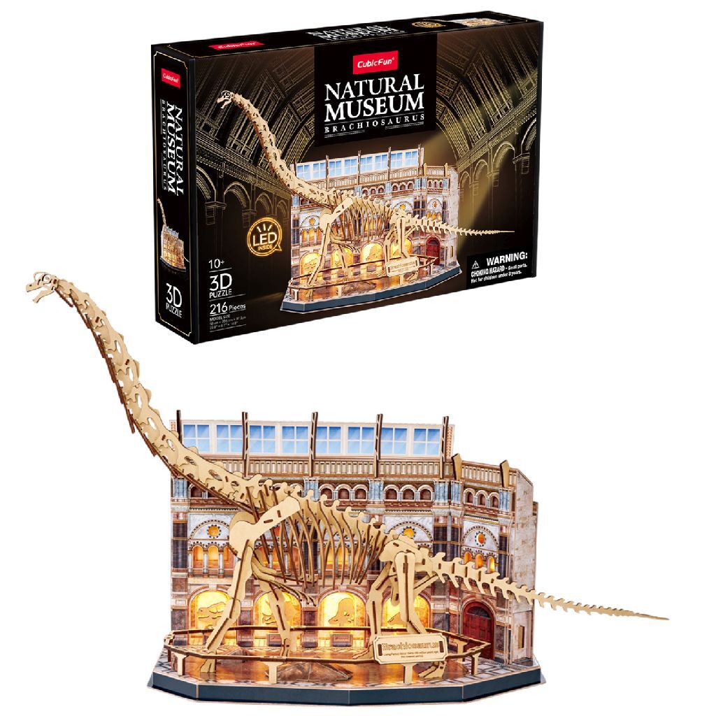 Drevené LED 3D puzzle Cubic Fun, Prírodovedné múzeum, Brachiosaurus, 216 dielikov