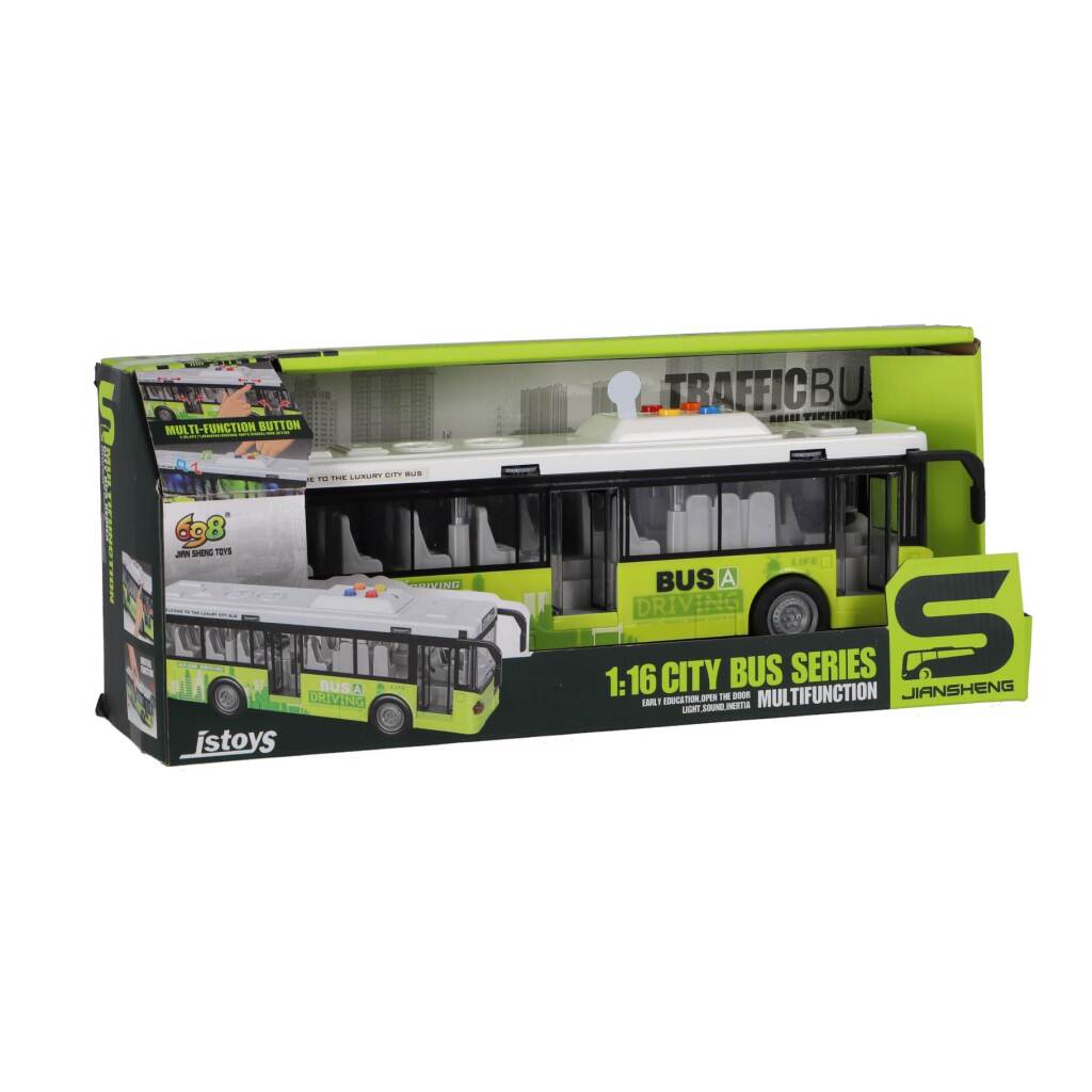 Mestský autobus 1:16 + Svetlá a zvuk Biela/Zelená