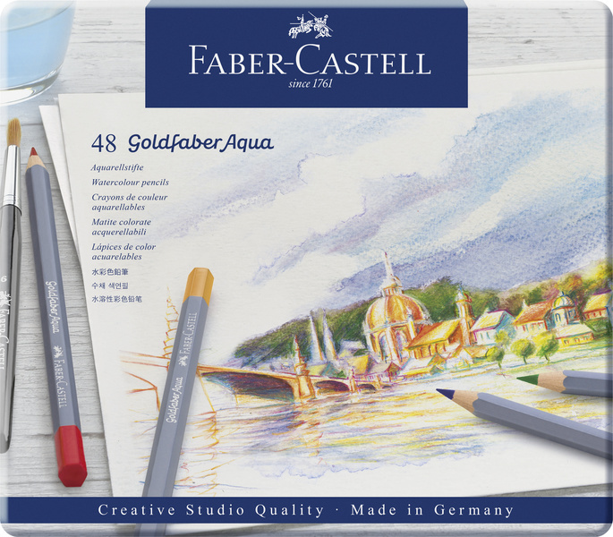Farebné ceruzky Faber-Castell FC-114648, akvarelové, peračník Faber-Castell Goldfaber, 48 kusov
