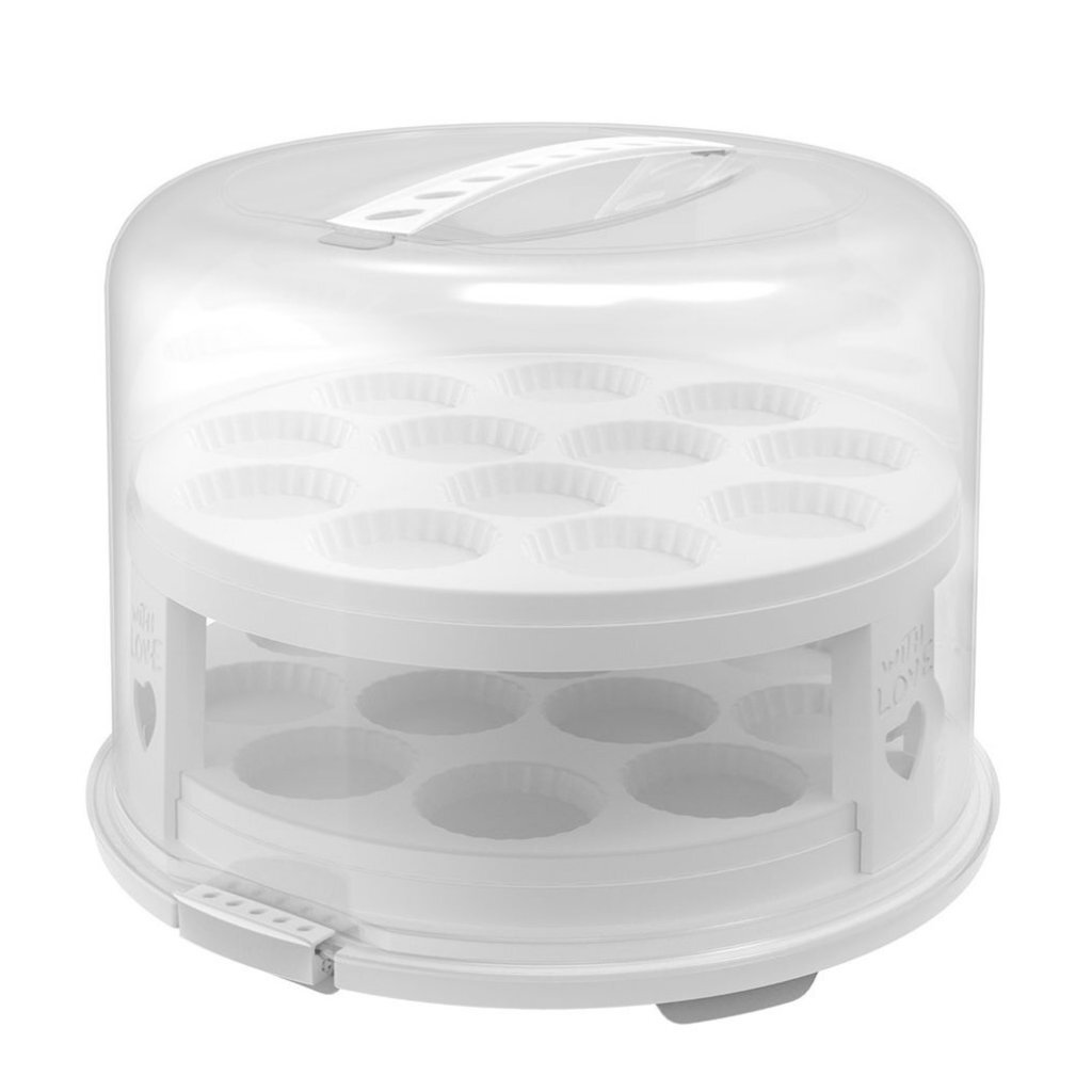 Rotho krabička na čerstvé torty XL + držiaky na muffiny 35,5x34,5x26 cm biela/priehľadná