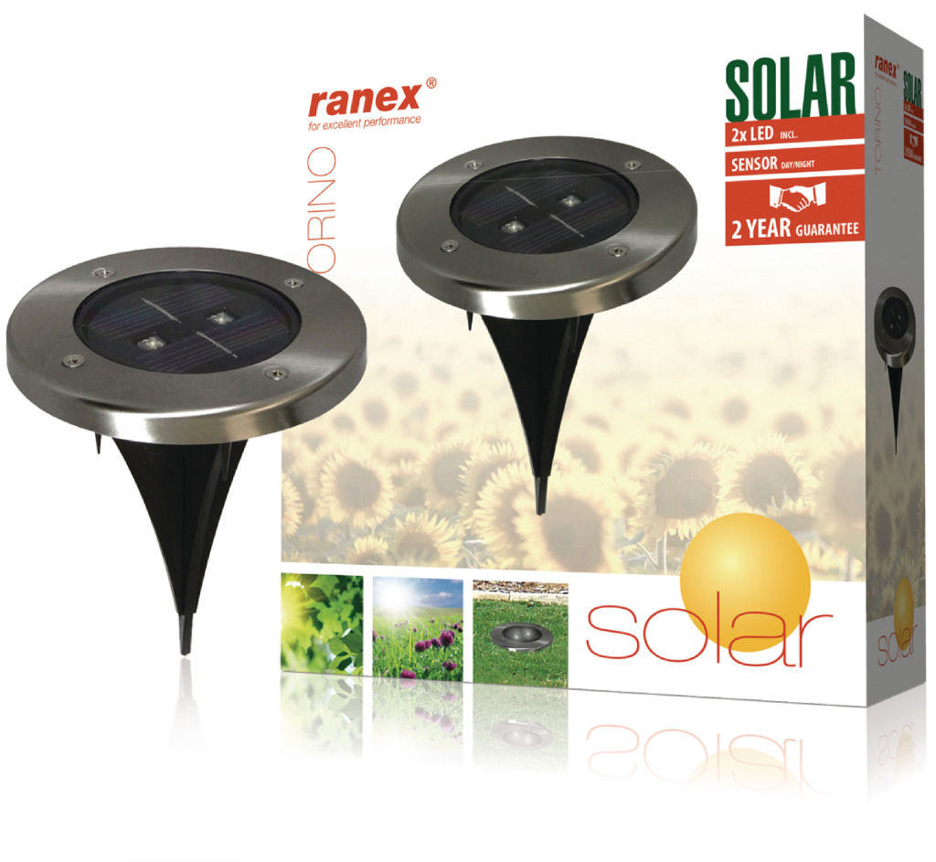 Ranex Ra-5000389 Okrúhle LED solárne bodové svetlo do zeme, brúsená nehrdzavejúca oceľ, sklo