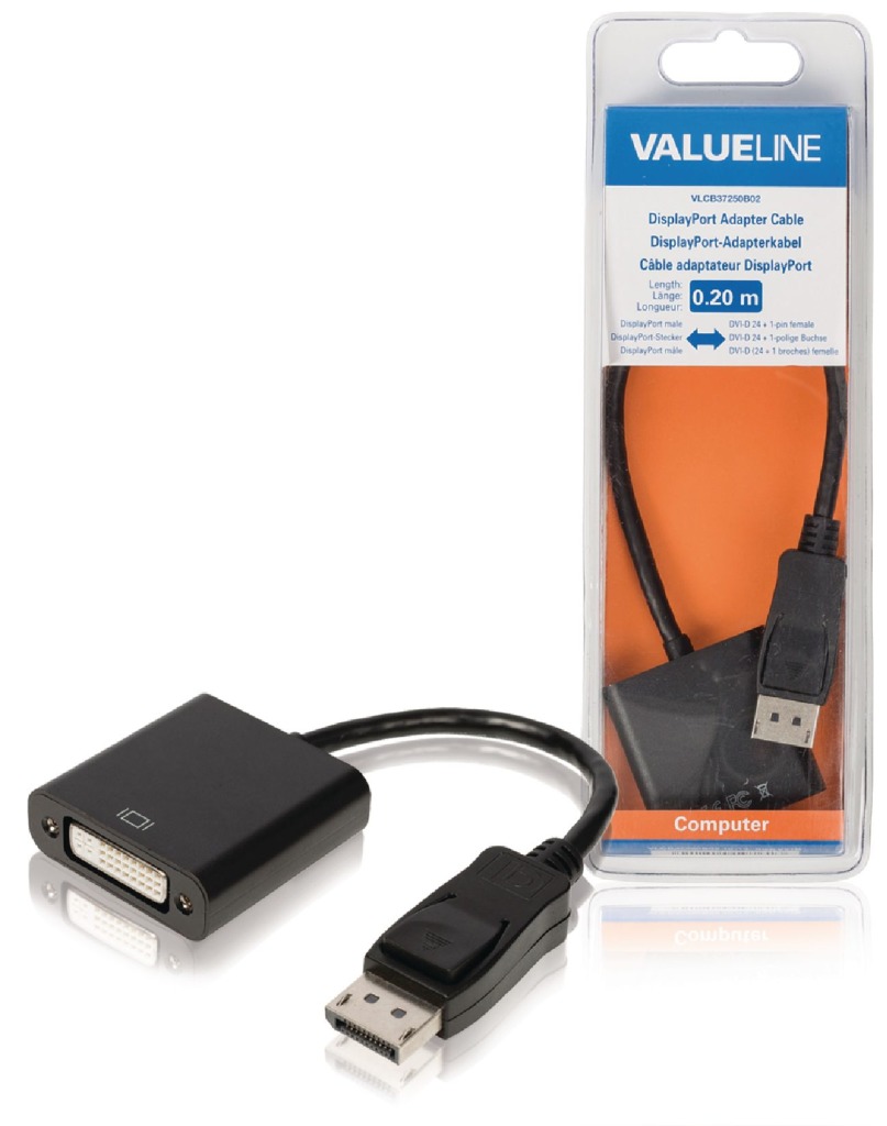 Valueline VLCB37250B02 Adaptérový kábel DisplayPort DisplayPort samec - DVI-D 24+1-pin samice 0,20 m čierny