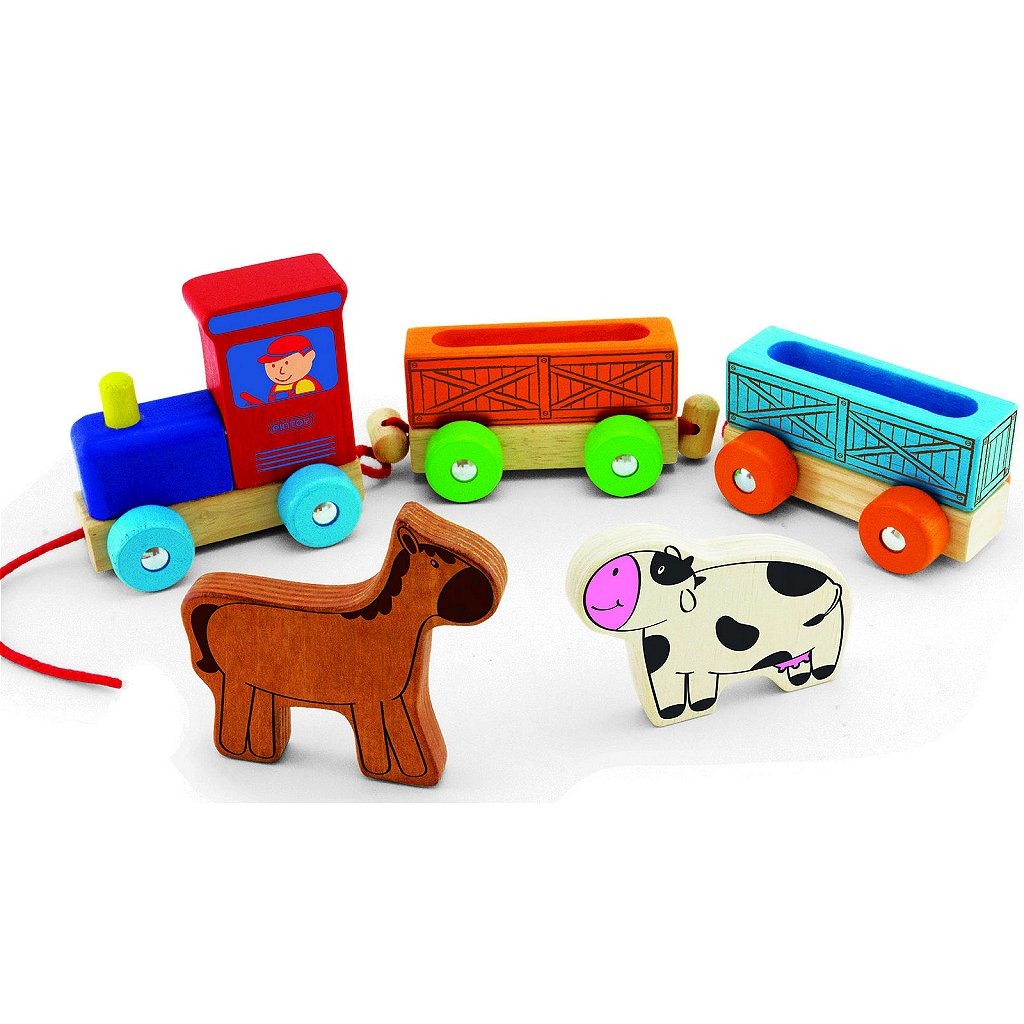 Drevený vláčik Pintoy so zvieratami z farmy