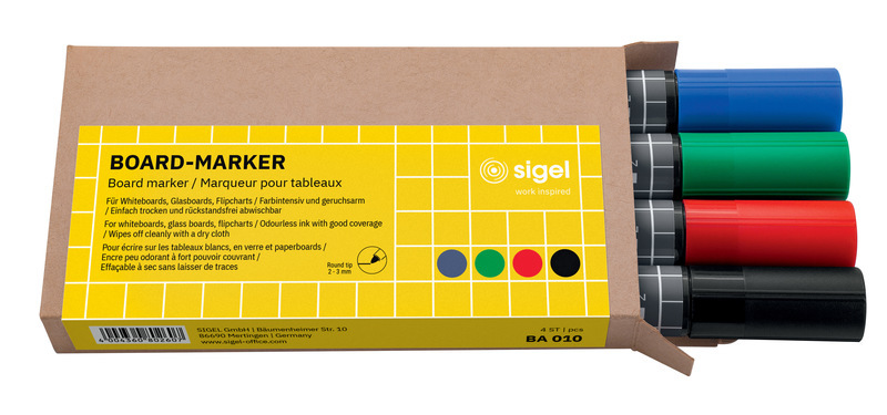 Popisovač na bielu tabuľu Sigel SI-BA010, 4 farby, čierna/modrá/červená/zelená