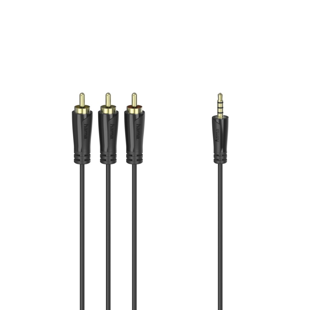 Prepojovací kábel Hama 3,5 mm jack 4-pinový - 3 RCA konektor 1,5 m