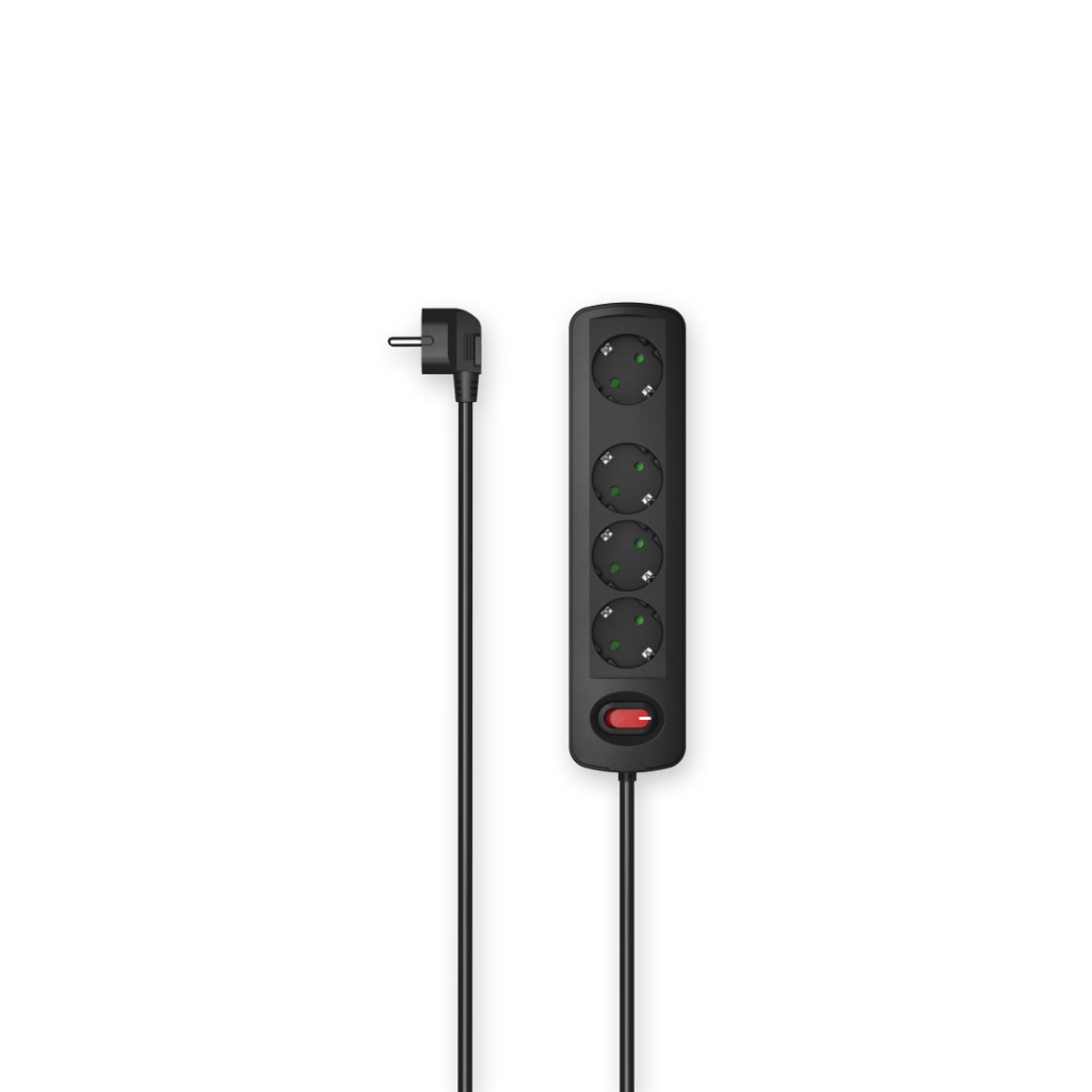 Hama 4-cestná nástenná zásuvka, 1,5 m, čierna