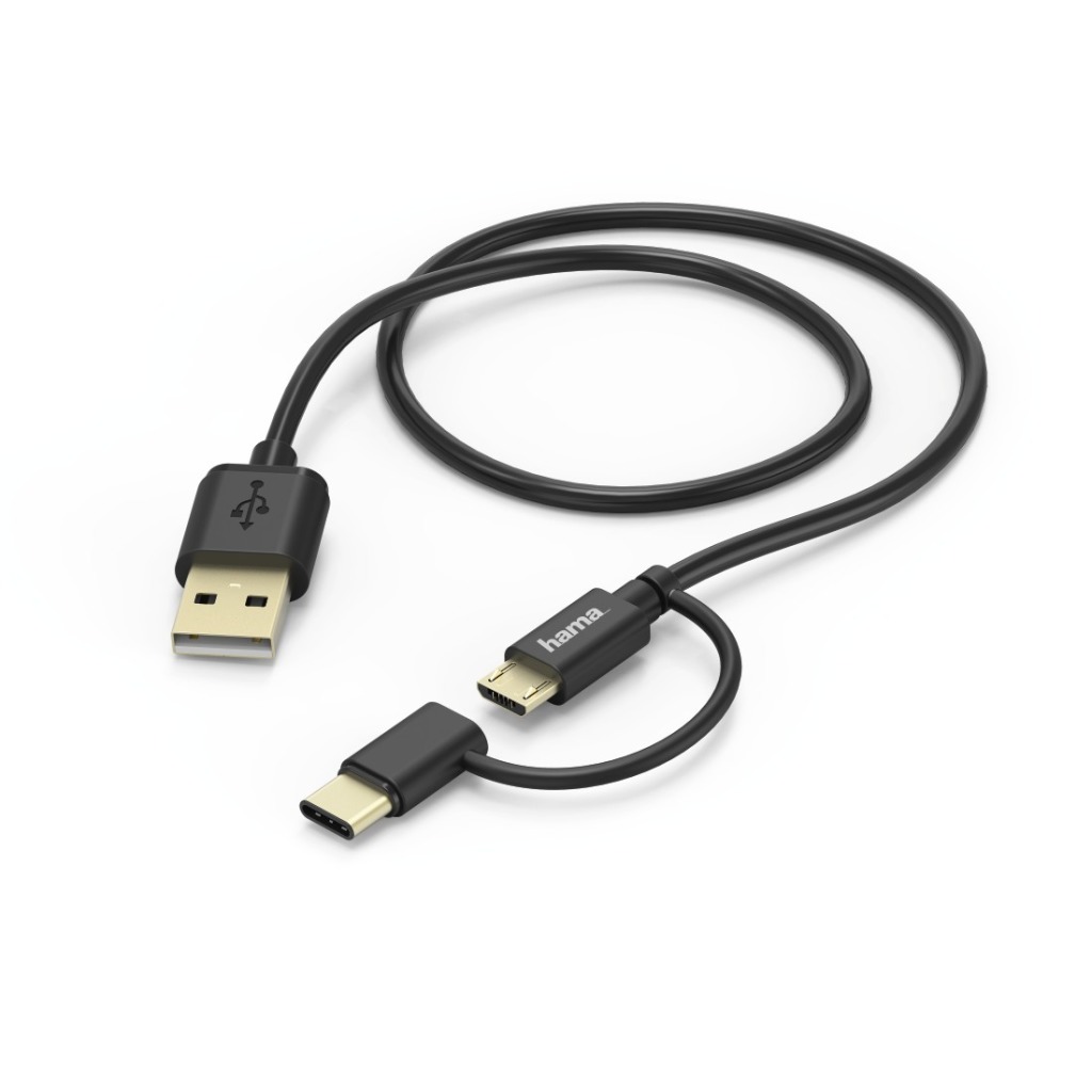 Kábel Hama 2 v 1 Micro USB s adaptérom USB typu C, 1 m, čierny