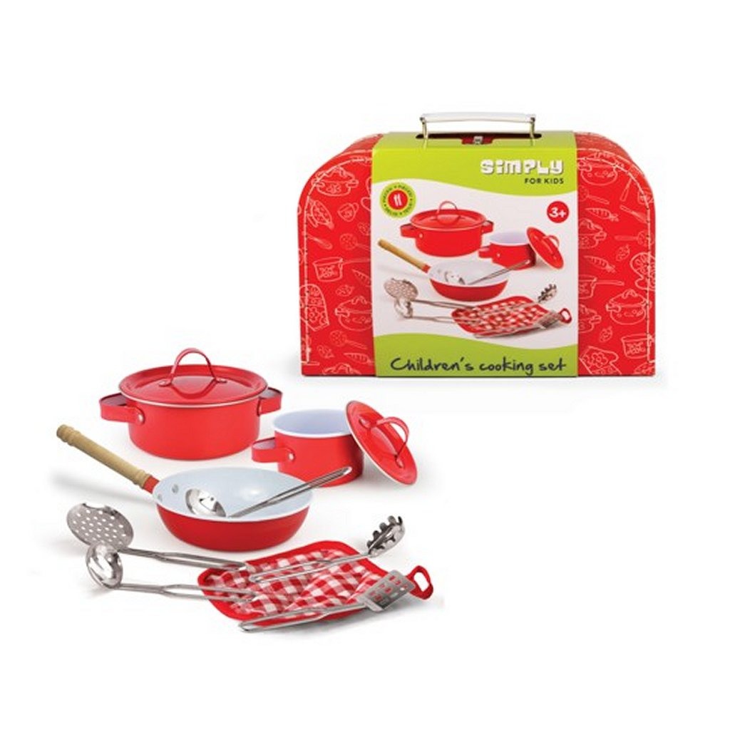 Kovová sada na varenie Simply for Kids v červenom puzdre, 11-dielna