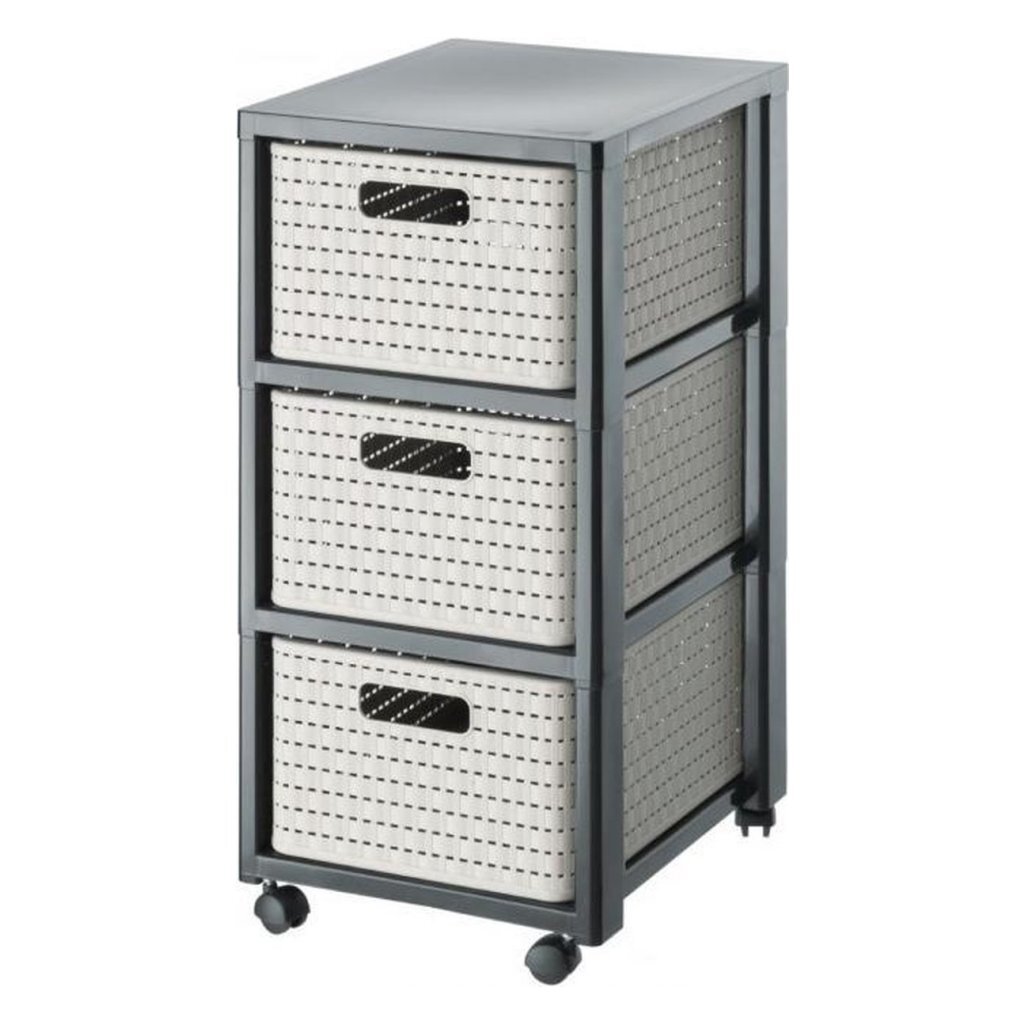 Rotho komoda s kolieskami, vidiecky dizajn, 3x18 l, cappuccino