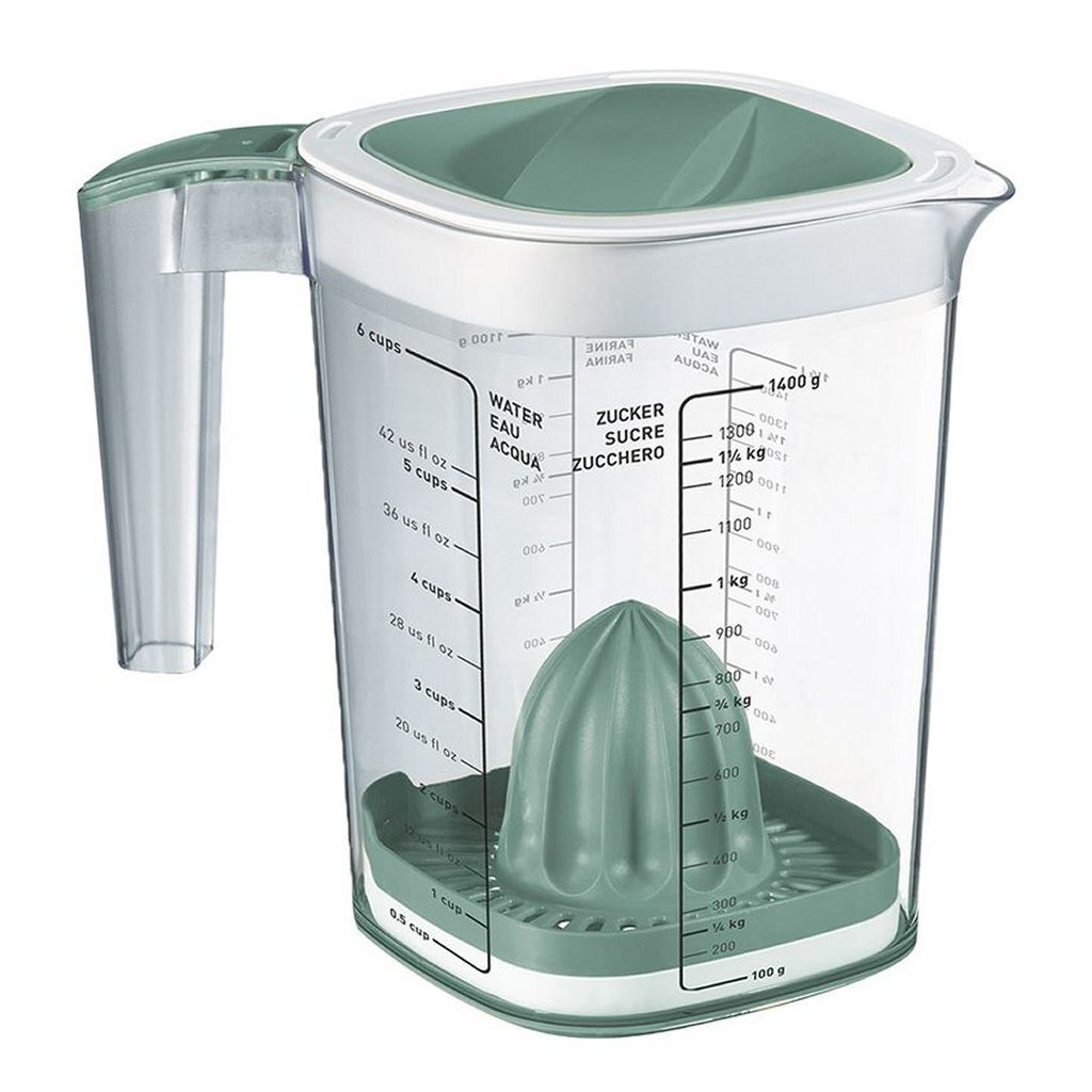 Viacúčelová odmerka Rotho Loft 1,5 l + odšťavovač na citrusy, imelo, zelená/priehľadná