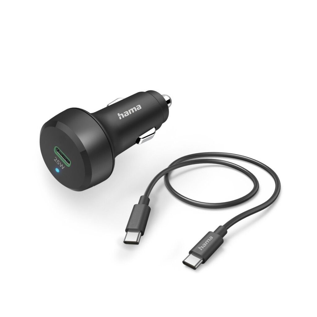 Rýchlonabíjačka do auta Hama s nabíjacím káblom USB-C PD/QC 25W 1m čierna