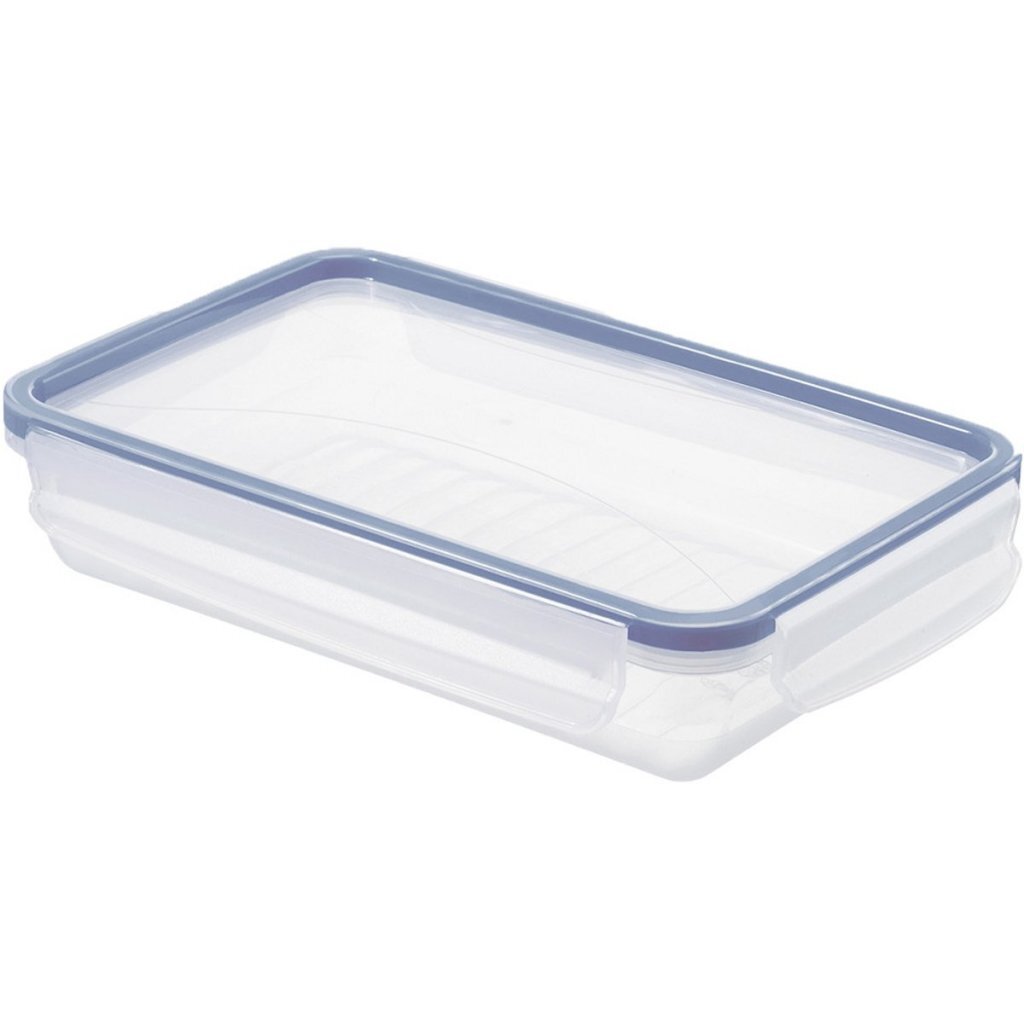 Úložný box do chladničky Rotho Clic & Lock 1 l, plochý horizont, modrý/priehľadný