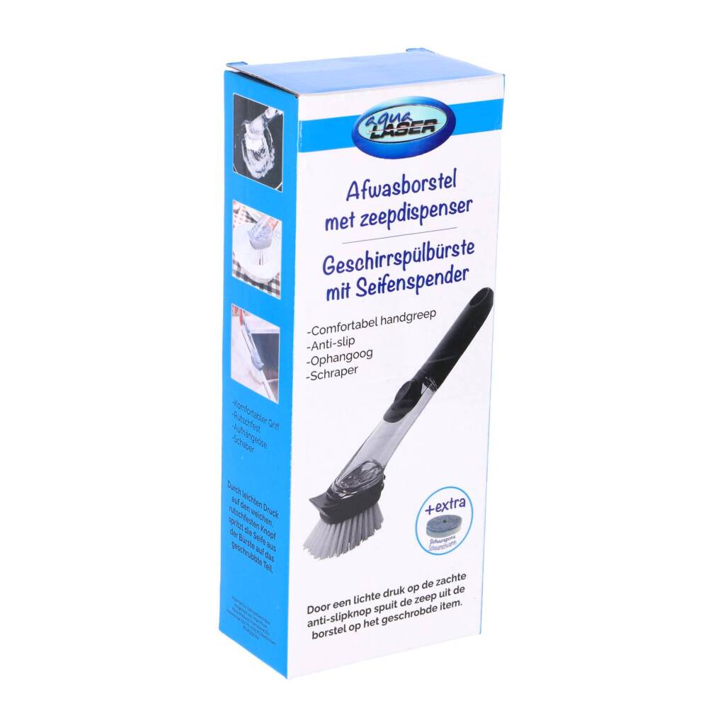 Kefa na umývanie riadu Aqua Laser s dávkovačom + drôtenka čierna/biela
