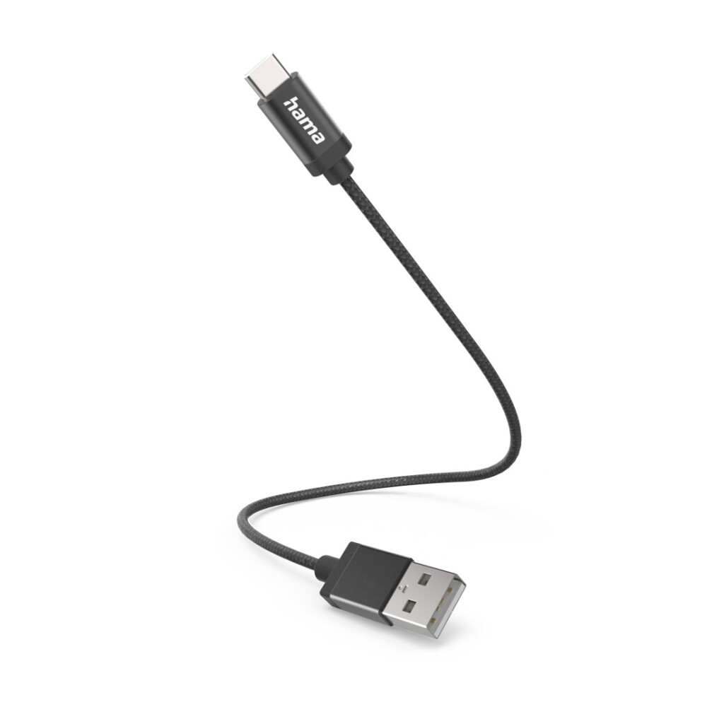 Nabíjací kábel Hama USB-A - USB-C 0,2 m nylonový čierny