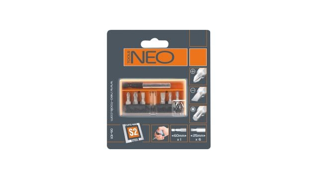 Sada bitov Neo Tools 7, držiak bitov magnetický, oceľ S2