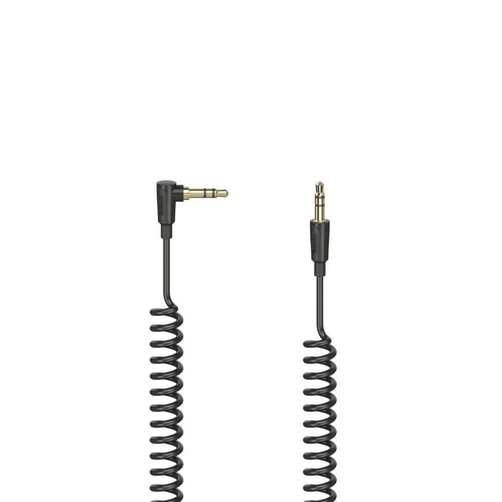 Hama špirálový kábel 3,5 mm jack s 90° stereo zástrčkou 75 cm čierny