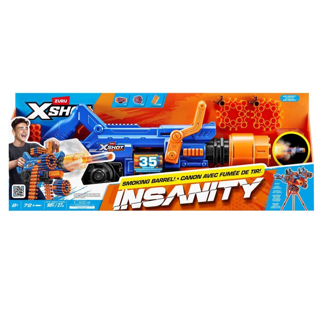 Blaster Zuru X-Shot Insanity Mega Barrel Blaster + svetlo a dym + 72 šípok