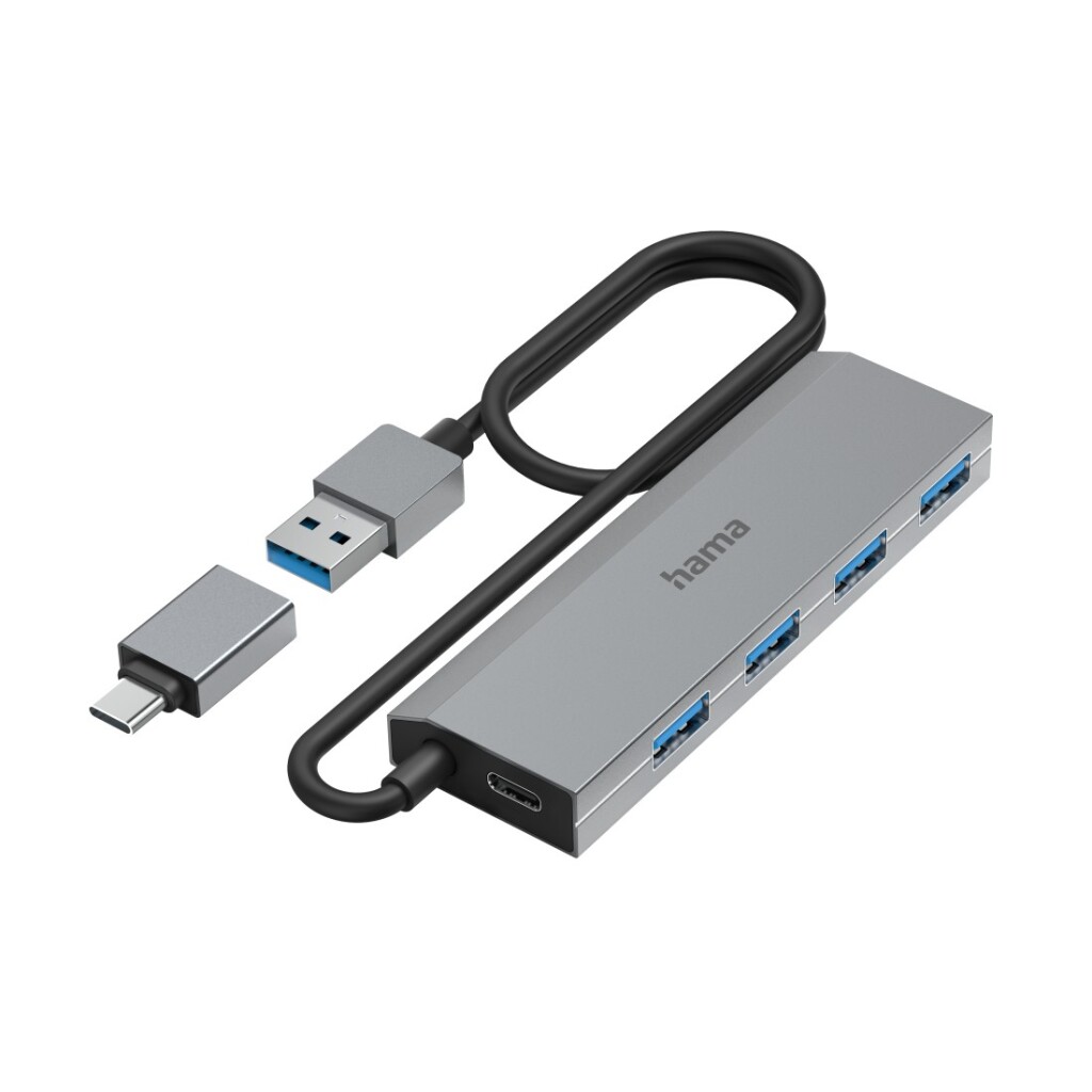 Hama USB hub 4-portový USB 3.2 Gen1 5 Gbit/s vrátane USB-C adaptéra a napájacieho adaptéra