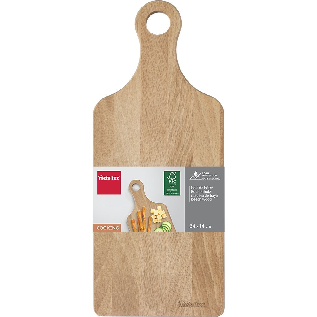 Buková drevená doska Metaltex s rukoväťou 34x14 cm