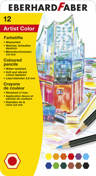 Farebné ceruzky Eberhard Faber EF-516112 v kovovom puzdre, 12 kusov