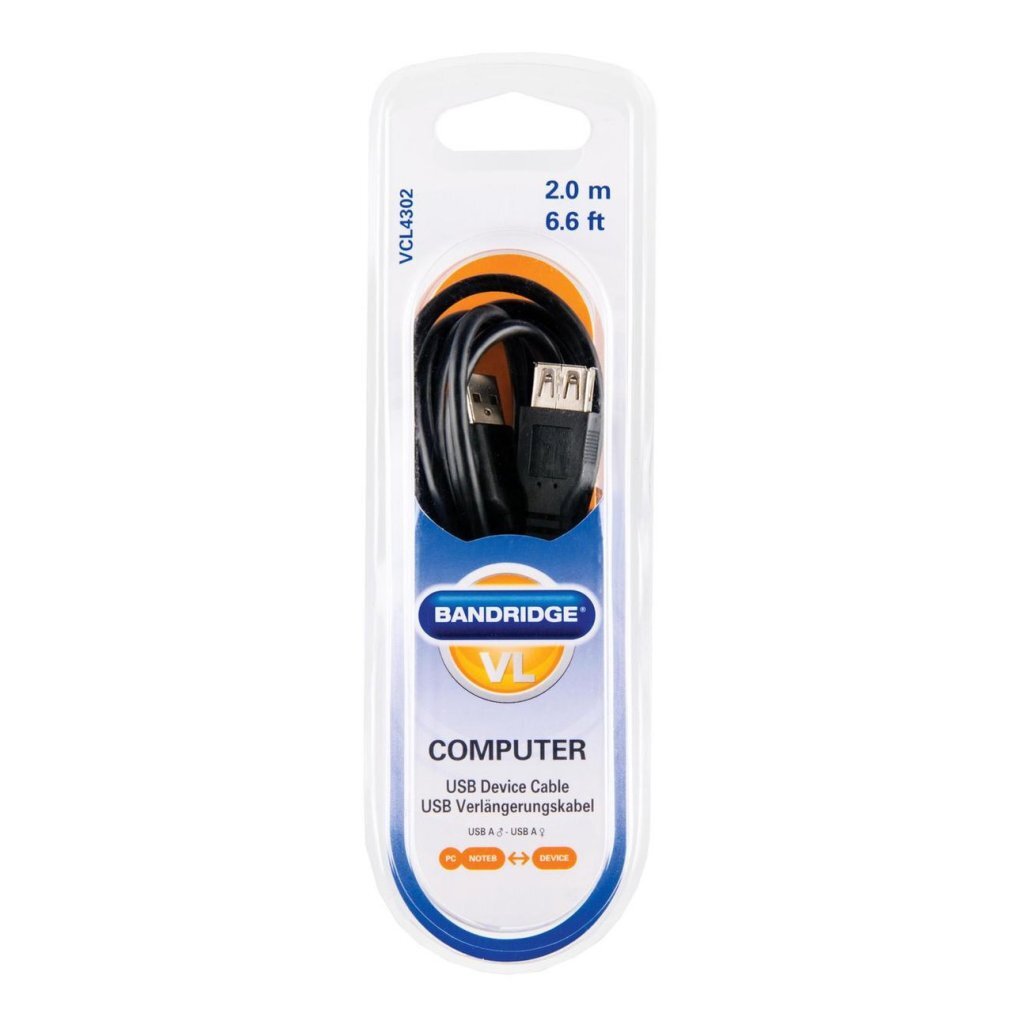 Bandridge USB 2.0 A samec na USB 2.0 A samica 2 m čierny