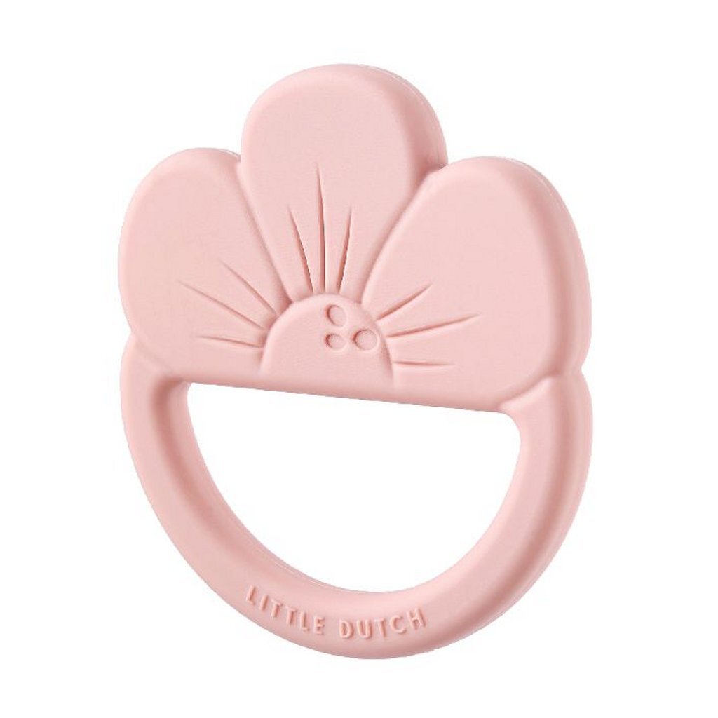 Silikónový hryzátko Little Dutch s kvetinkou v ružovej farbe