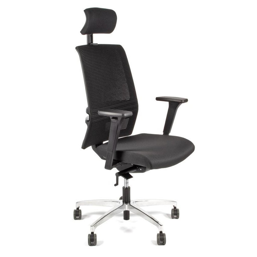 Kancelárska stolička Linea Fabbrica Omnia 01/PT čierna/čierna s 3D lakťovou opierkou + opierkou hlavy + hliníkovou základňou