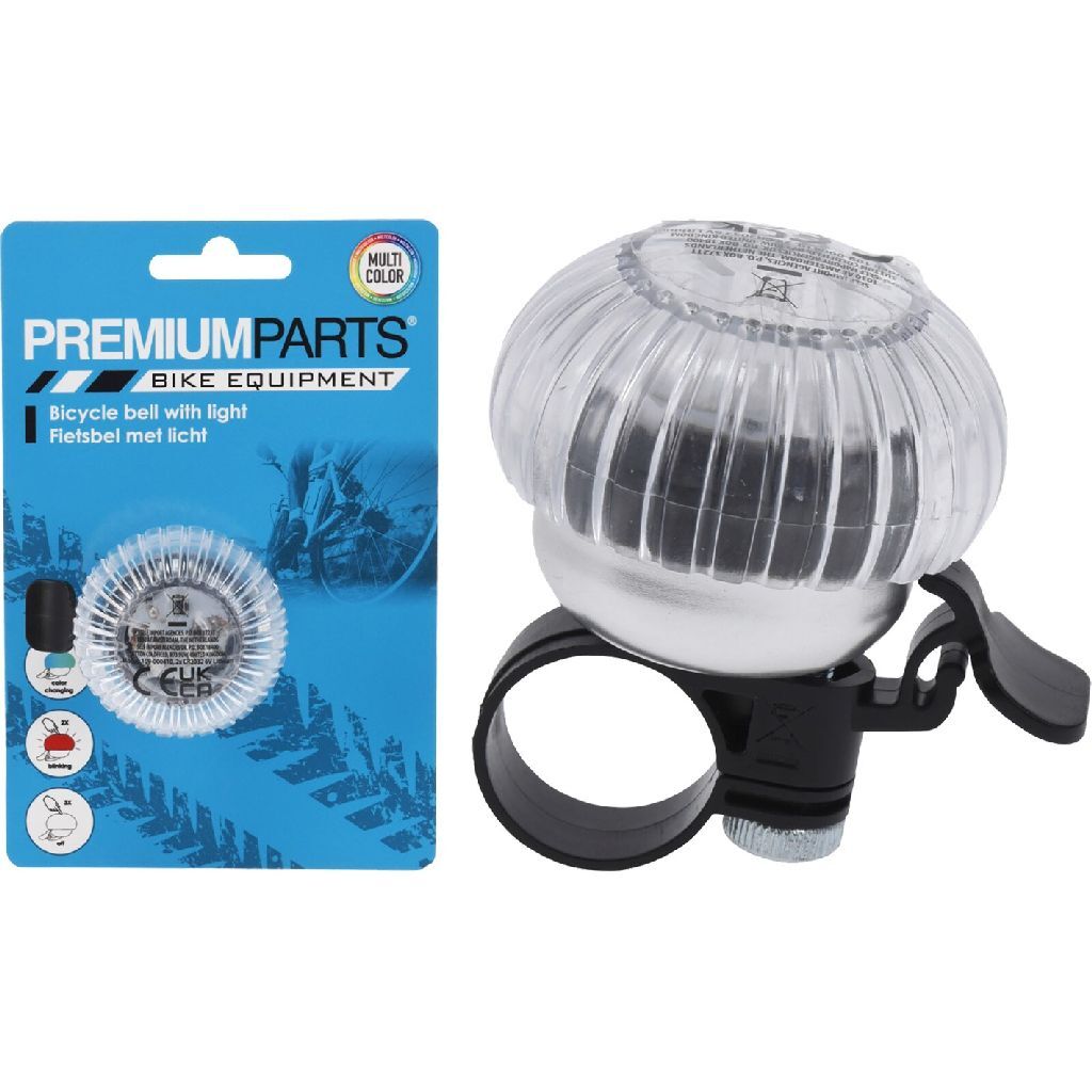 Zvonček na bicykel so svetlom 6x4,8 cm Priehľadný/Čierny