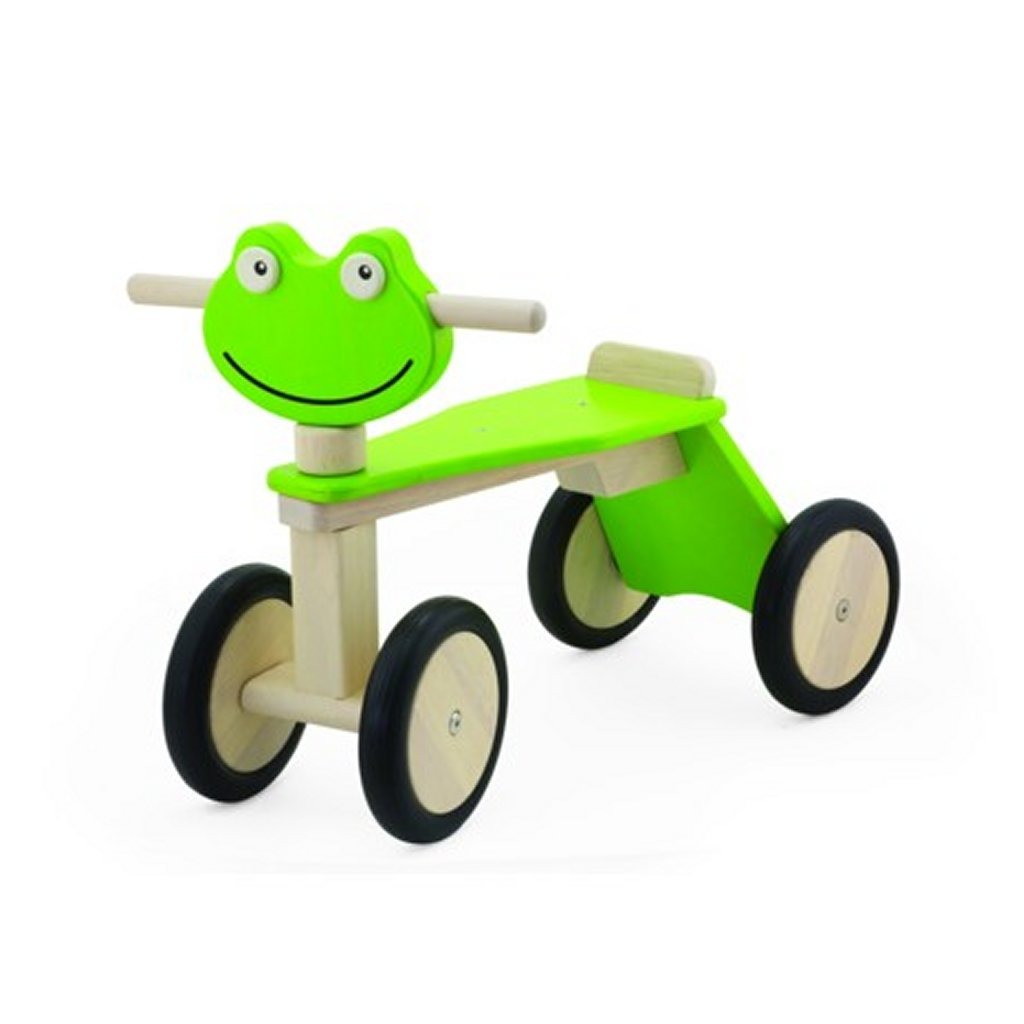 Drevený odrážadlo Pintoy Frog so 4 kolieskami, zelený