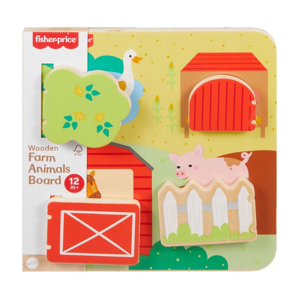 Drevená ceduľa Fisher Price Peekaboo Farmové zvieratá