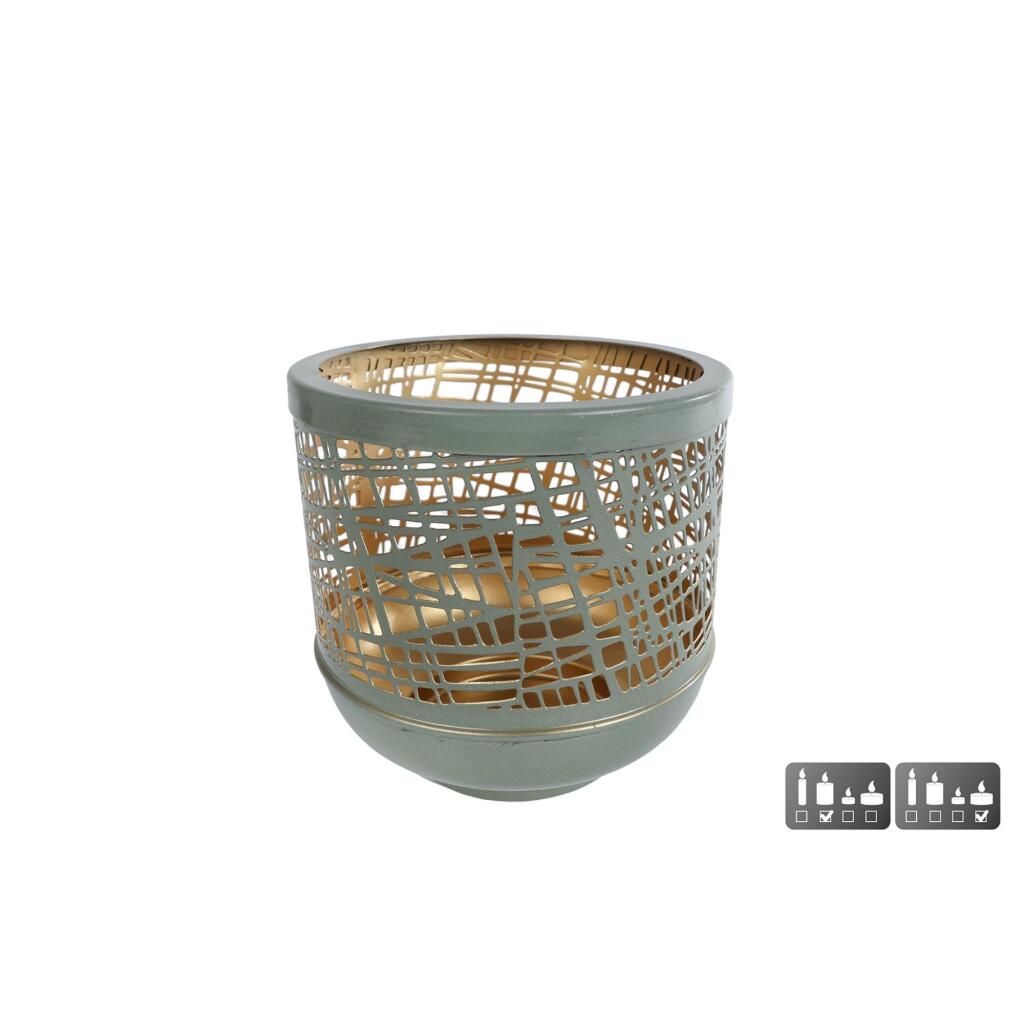 Kovový lampión Heidi 14x14x14 cm šalviovozelený/zlatý